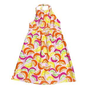 Lilly Pulitzer Squeeze Me Halter Dress Girls Size 6 Lemon Orange Pink Yellow